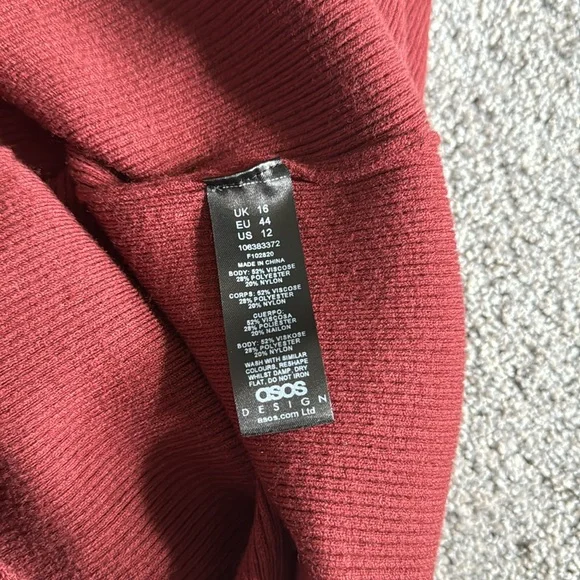 ASOS Design Deep Red Knitted Mini Sweater Dress Size 12 - Picture 4 of 9